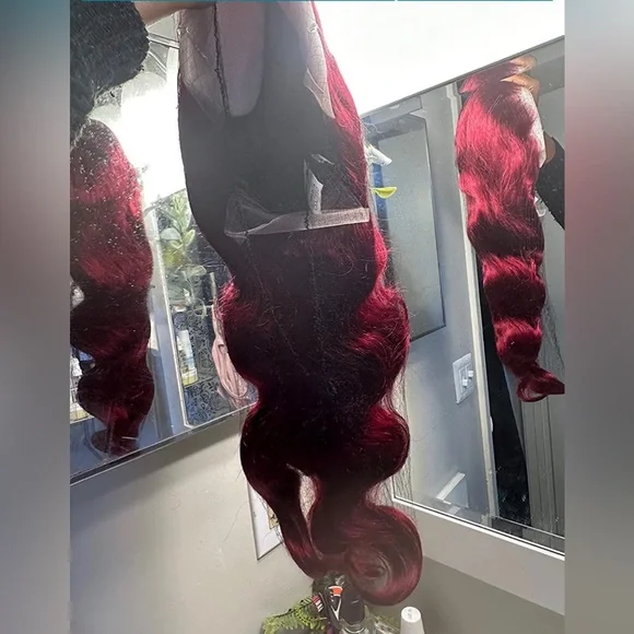 13x4 burgundy Body Wave Lace Front Wig Glueless Wigs Human Hair Pre Plucked - Picture 4 of 4